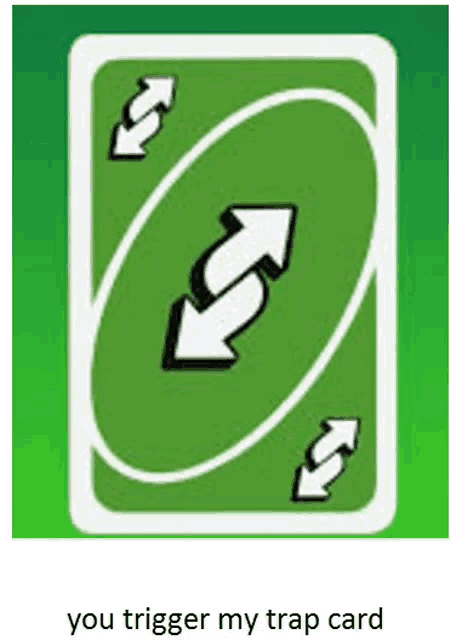 a green uno card with two arrows on it