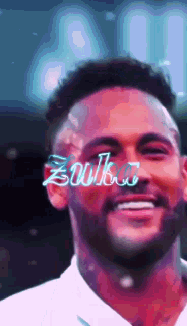 a close up of a man 's face with the word zuka written on his face