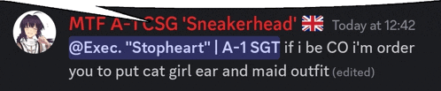 a screenshot of a speech bubble that says mtf a-tcsg sneakerhead today at 12:42