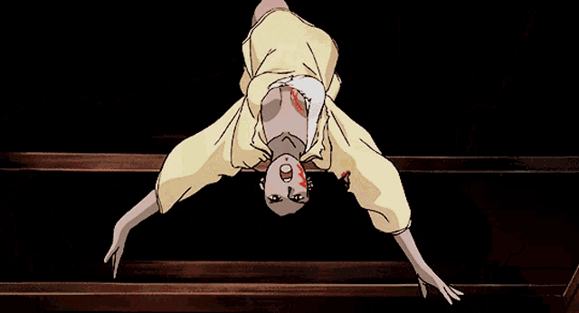 a cartoon of a person hanging upside down