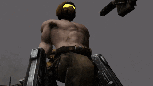 a man without a shirt is holding a gun in his hand