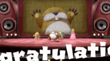 a video game scene with the words gratulati in white