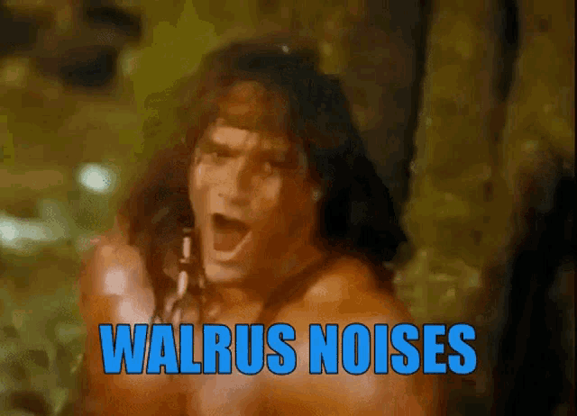 a picture of a man with the words walrus noises written below him