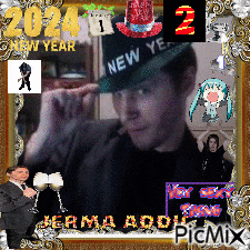a man wearing a hat that says new year