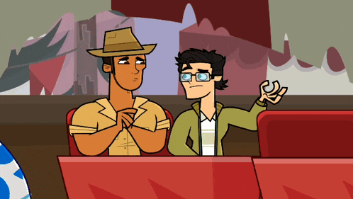 a cartoon of two men sitting next to each other one wearing glasses