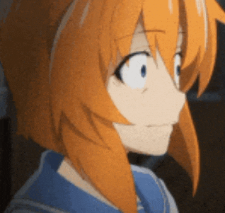 a girl with orange hair and blue eyes is wearing a blue shirt .