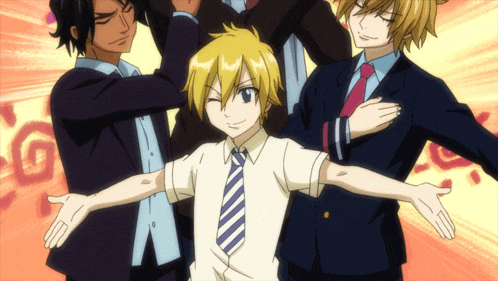 a group of anime characters are posing for a picture