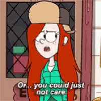 wendy from gravity falls is standing in front of a door and talking to someone .