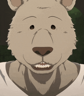 a close up of a cartoon bear 's face with its mouth open