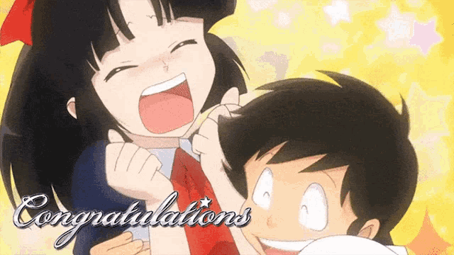 a congratulations card with a boy and girl on it