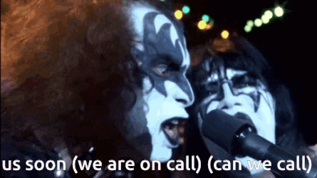 a man and a woman singing into microphones with the words " us soon " below them
