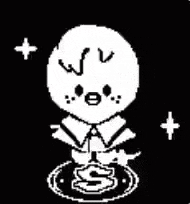 a black and white drawing of a cartoon character with a dollar sign in the background .