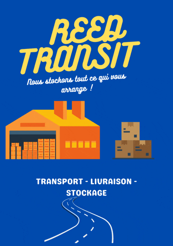 an advertisement for reed transit shows a warehouse with boxes in it