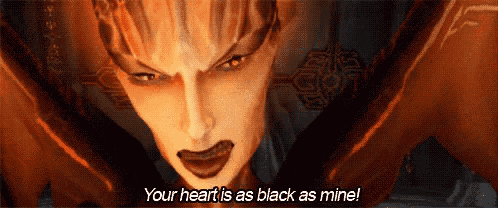 a video game character says your heart is as black as mine