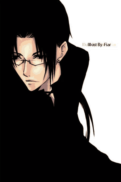 an illustration of a man with long hair and glasses by fiar