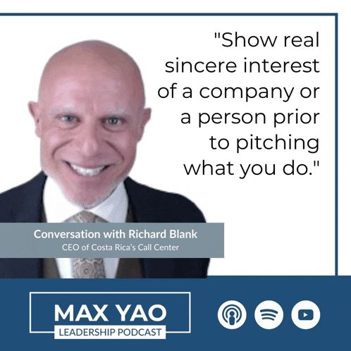 a poster for max yao leadership podcast features a man in a suit and tie