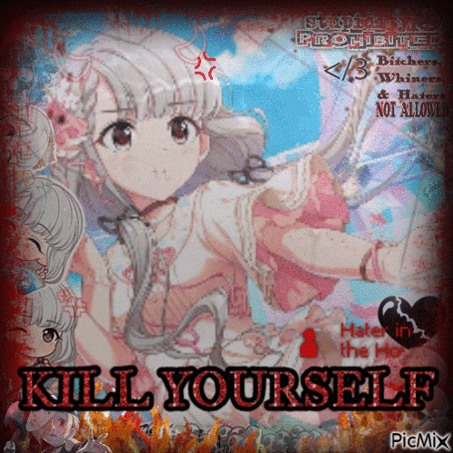 a picture of a girl with the words kill yourself written below it