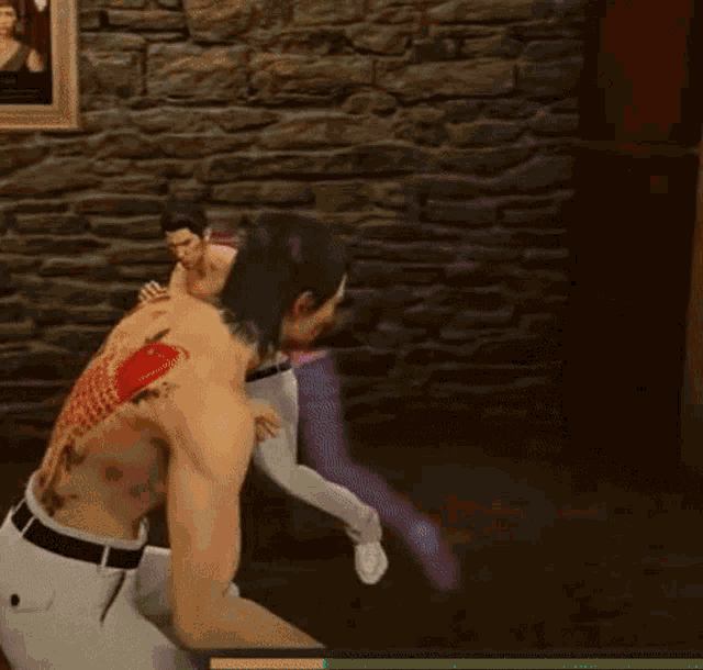 two men are fighting in a video game and one of them is naked .