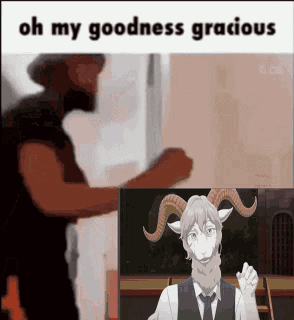 a picture of a man and a picture of a goat with horns