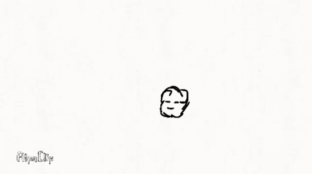 a black and white drawing of a ball with a face on it .