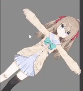 a girl in a school uniform is laying on her back with her arms outstretched and a bow tie .