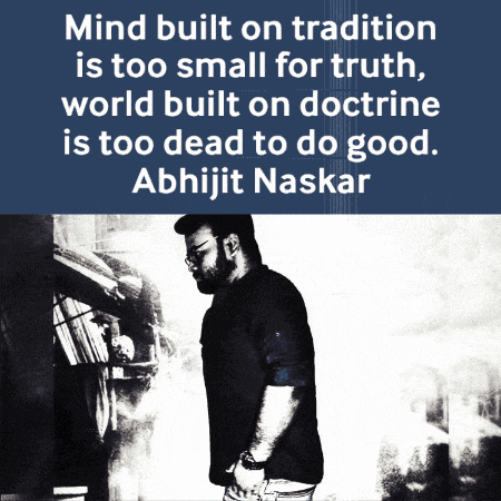 a quote from abhijit naskar is displayed above a man