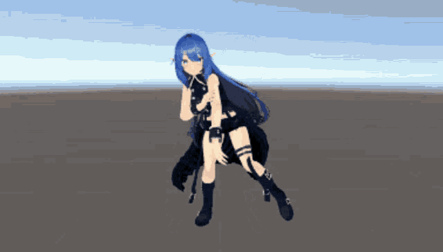a computer generated image of a blue haired anime character