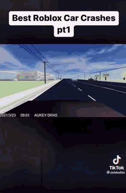 a video of a car crash with the caption " best roblox car crashes pt 1 "