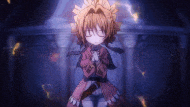 a little girl in a pink dress is praying in a dark room