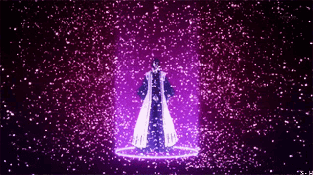 a purple background with a person in a circle
