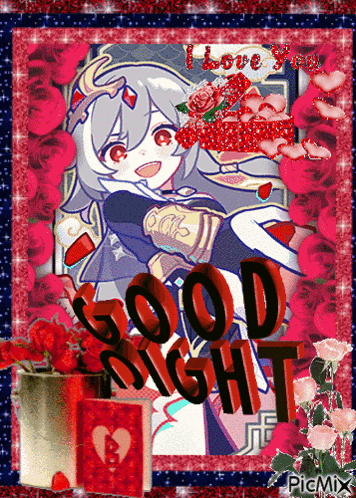 a picture of a girl with roses and the words good night on it