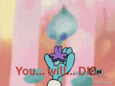 a cartoon of a hand holding a flower with the words " you will die " on the bottom