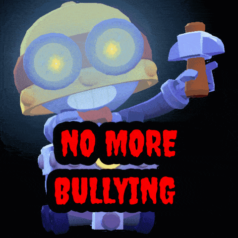 a cartoon character holding a hammer with the words " no more bullying " below him