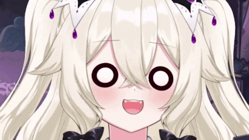 a close up of a girl with white hair and black bows