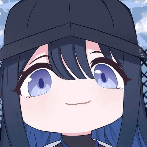 a close up of a cartoon character with blue eyes