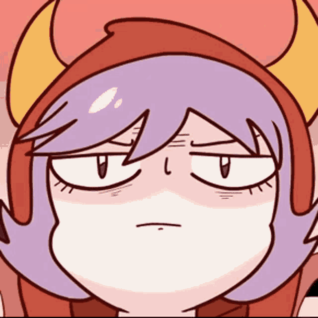 a close up of a cartoon character with horns making a funny face