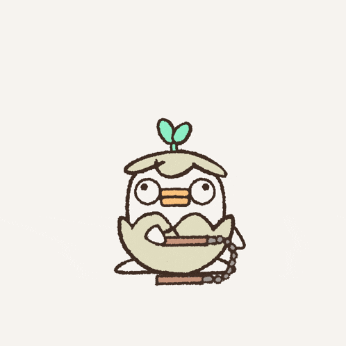 a cartoon drawing of a duck with a hammer and scissors in its mouth