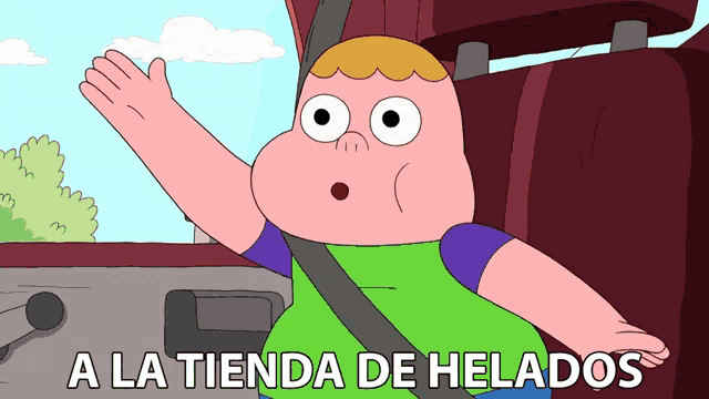 a cartoon character says " a la tienda de helados " in spanish