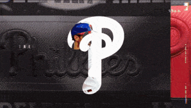 a philadelphia phillies logo with a baseball player