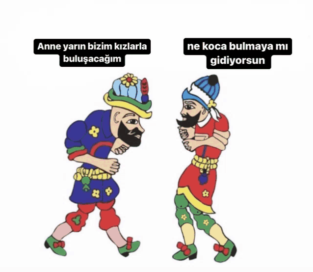 a cartoon of a man and a woman with the words anne yanin bizim kizlari bulusacagim