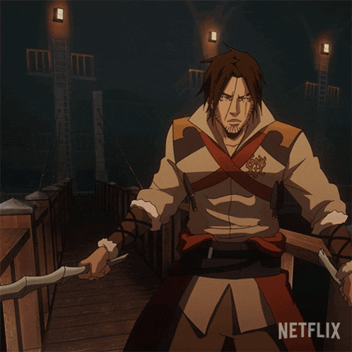 a cartoon of a man holding a sword with a netflix logo in the corner
