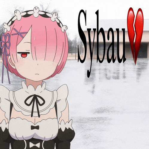 a cartoon of a girl with pink hair and the word sybau