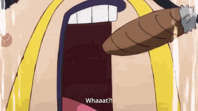 a cartoon character is smoking a cigar and saying `` whaat '' .