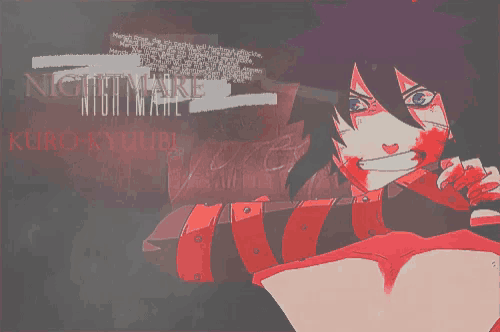 a picture of a girl with blood on her face and the words nightmare kuro-kyujibi