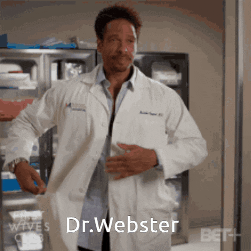 a man in a lab coat has the name dr.webster written on his chest