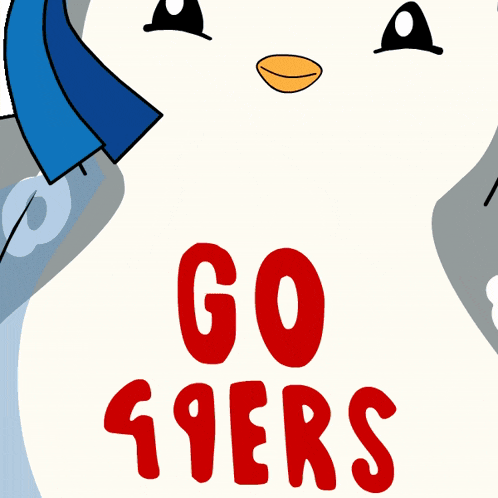 a penguin with go 49ers written on its shirt