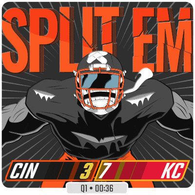 a cartoon drawing of a football player with the word split em on it