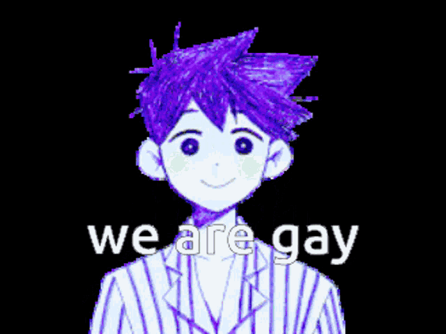a group of anime characters standing next to each other with the words we are gay written on the bottom .