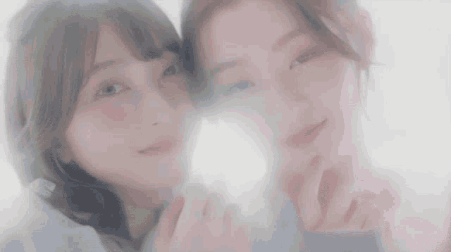 two women are posing for a picture together and their faces are visible in a blurry photo