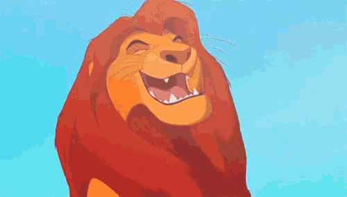 a lion from the lion king is smiling with his eyes closed .